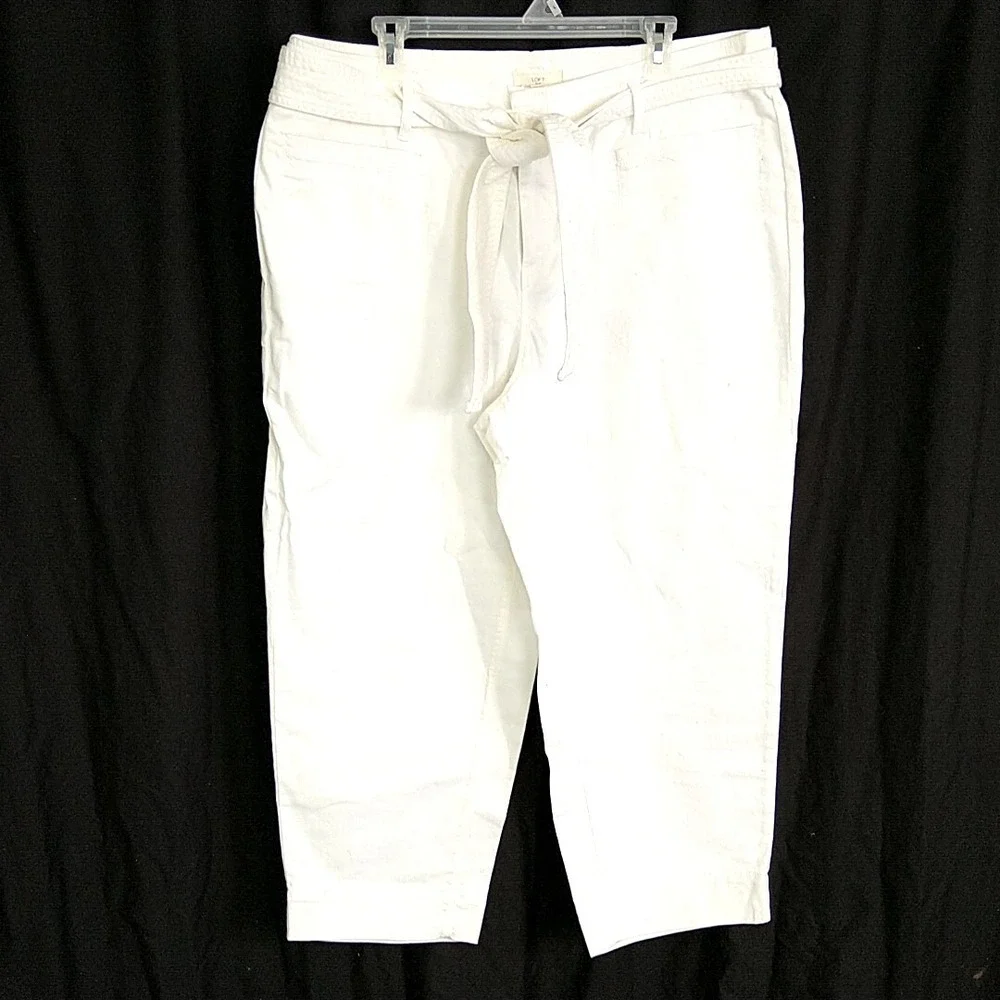 Loft Plus Cropped Pants Womens 16 White Tie Waist High Rise Straight Leg New